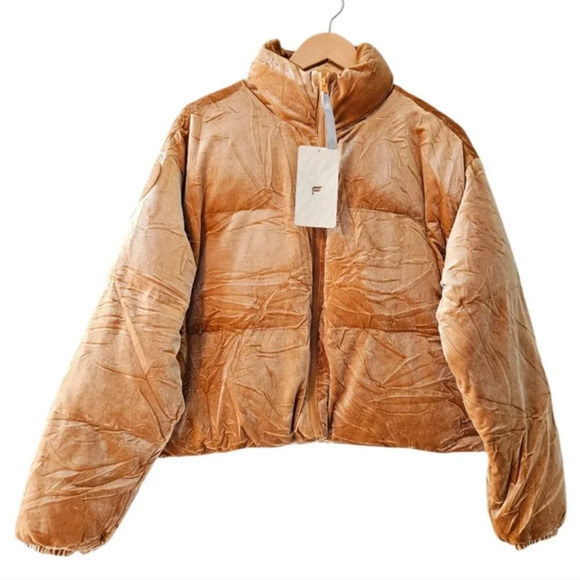Fabletics Wander Velour Cropped Puffer Women's Jacket In Light Honey Size Small. - Picture 5 of 16